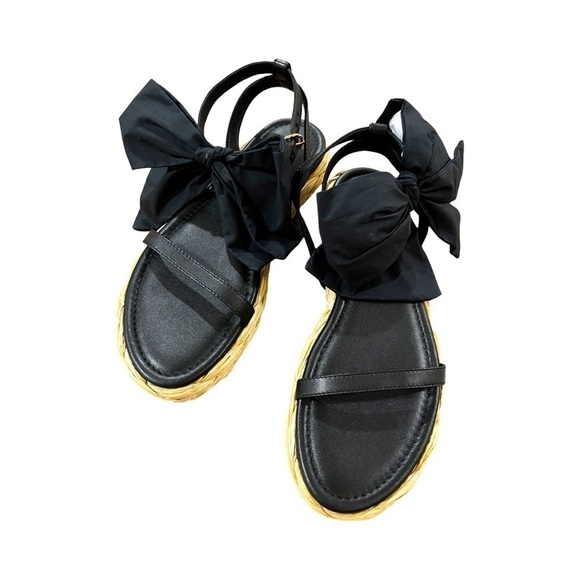 NWT ULLA JOHNSON Clara Bow Black Leather Espadrille Sandals Sz 39 - Picture 3 of 6